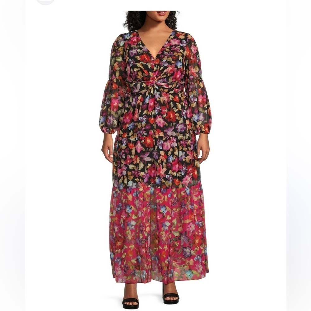 Vince Camuto Multicolor Floral Long Sleeve Dress